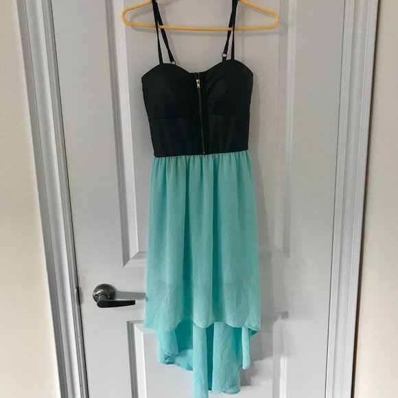 Seductions Blue Dress with Black Faux Leather Top - Picture 8 of 8